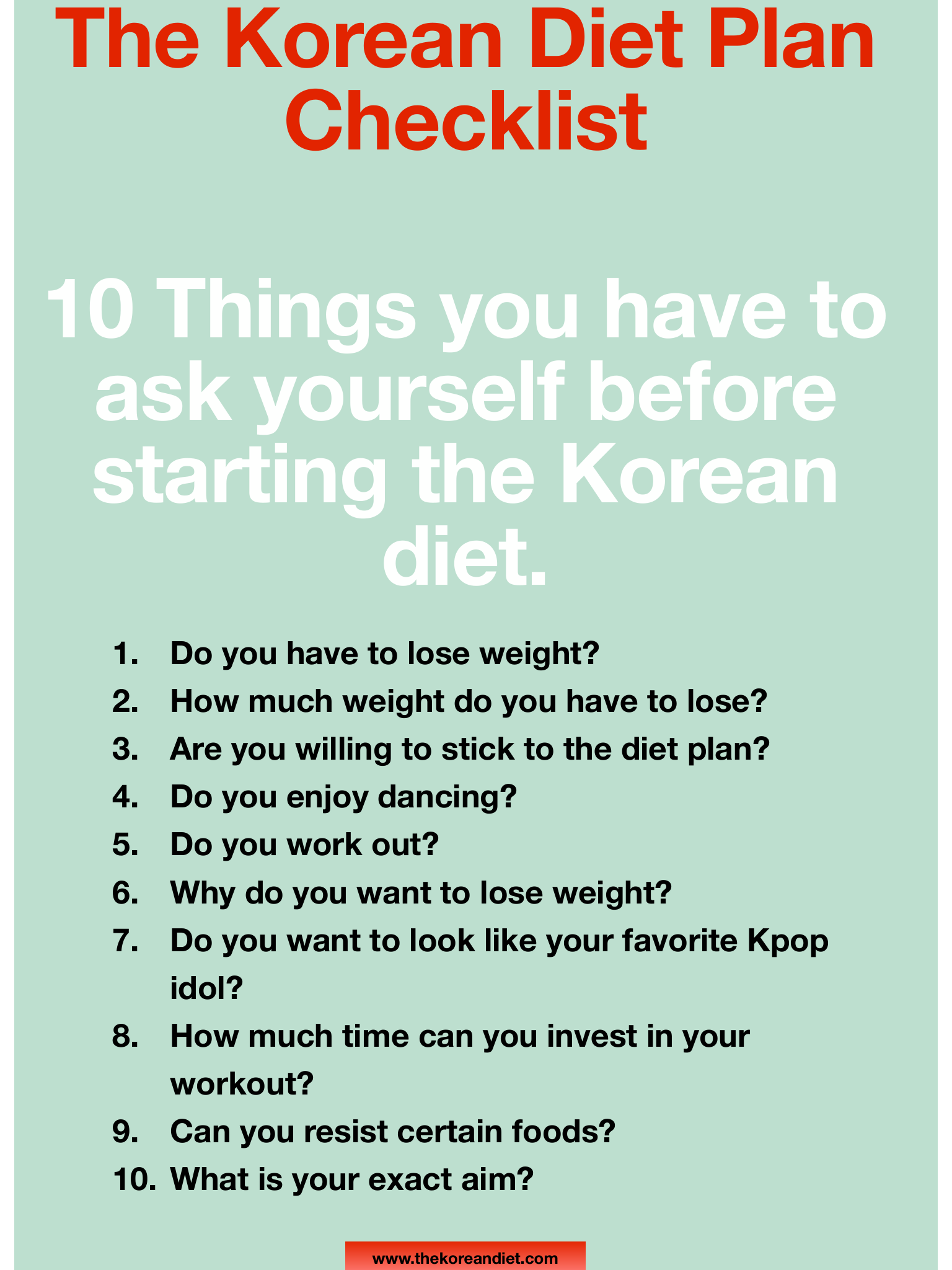 Korean Diet Plan Checklist - The Korean Diet
